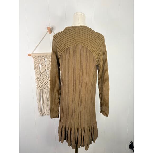 Free People Ribs and Ruffles Tunic Top Size Medium Olive Green Henley Peplum - Picture 8 of 11